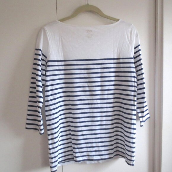 Joe Fresh Navy White Stripe Boat Neck Nautical Cotton Breton T-Shirt Tee - Picture 2 of 6